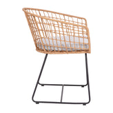 Devon 3-Piece Natural Patio Bistro Set, Indoor/Outdoor Rattan Rope Chairs, Acacia Wood Top Table & Light Gray Seat Cushions