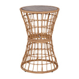 Devon 3-Piece Natural Patio Bistro Set, Indoor/Outdoor Rattan Rope Chairs, Acacia Wood Top Table & Light Gray Seat Cushions