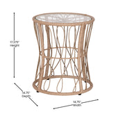 Devon 3-Piece Tan Indoor/Outdoor Bistro Set, Papasan Style Rattan Rope Chairs, Glass Top Side Table & Black Cushions