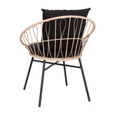 Devon Set of 2 Indoor/Outdoor Modern Papasan Patio Chairs, Rope with Tan Finish PE Wicker Rattan and Black Cushions