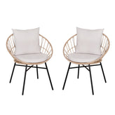 Devon Set of 2 Indoor/Outdoor Modern Papasan Patio Chairs, Rope with Tan Finish PE Wicker Rattan and Light Gray Cushions