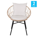 Devon Set of 2 Indoor/Outdoor Modern Papasan Patio Chairs, Rope with Tan Finish PE Wicker Rattan and Light Gray Cushions
