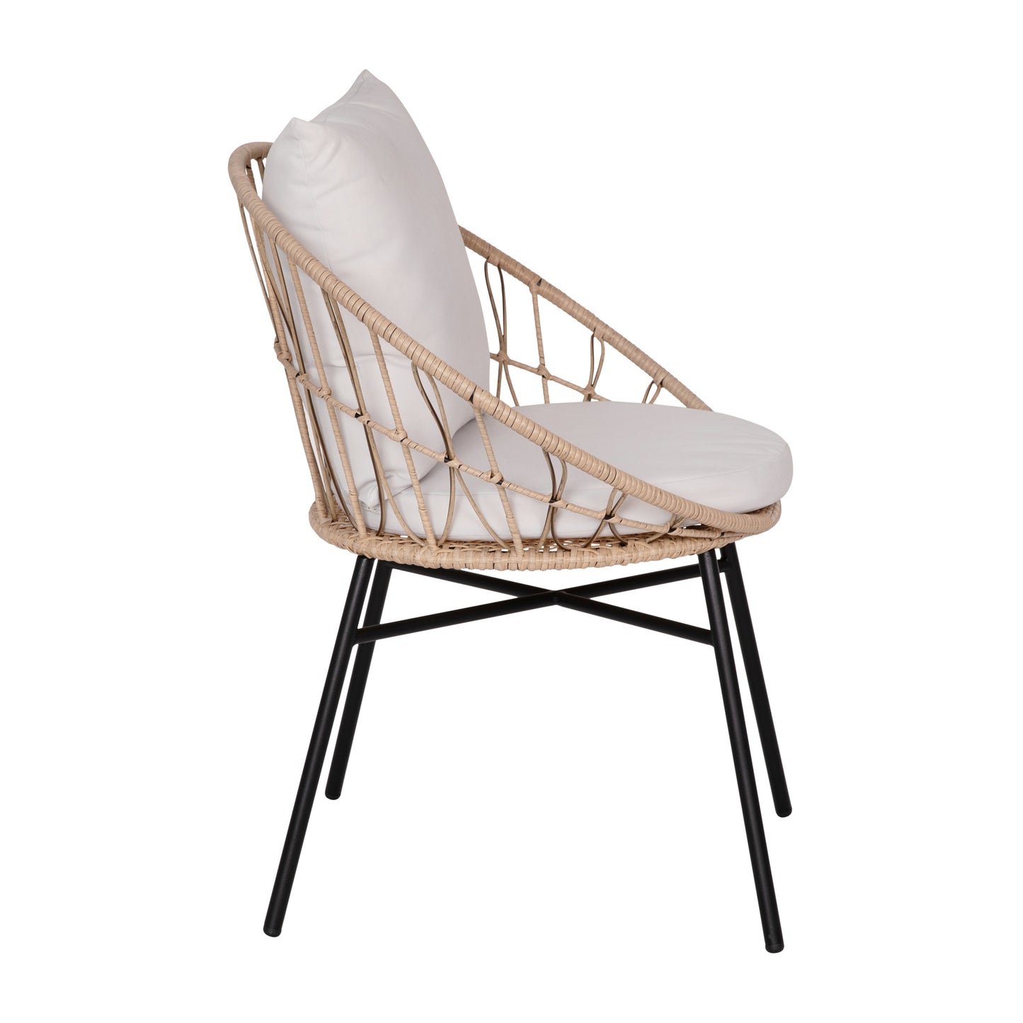 Devon Set of 2 Indoor/Outdoor Modern Papasan Patio Chairs, Rope with Tan Finish PE Wicker Rattan and Light Gray Cushions
