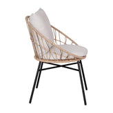 Devon Set of 2 Indoor/Outdoor Modern Papasan Patio Chairs, Rope with Tan Finish PE Wicker Rattan and Light Gray Cushions