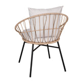 Devon Set of 2 Indoor/Outdoor Modern Papasan Patio Chairs, Rope with Tan Finish PE Wicker Rattan and Light Gray Cushions