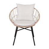 Devon Set of 2 Indoor/Outdoor Modern Papasan Patio Chairs, Rope with Tan Finish PE Wicker Rattan and Light Gray Cushions