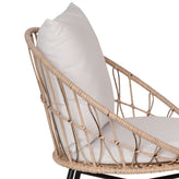 Devon Set of 2 Indoor/Outdoor Modern Papasan Patio Chairs, Rope with Tan Finish PE Wicker Rattan and Light Gray Cushions
