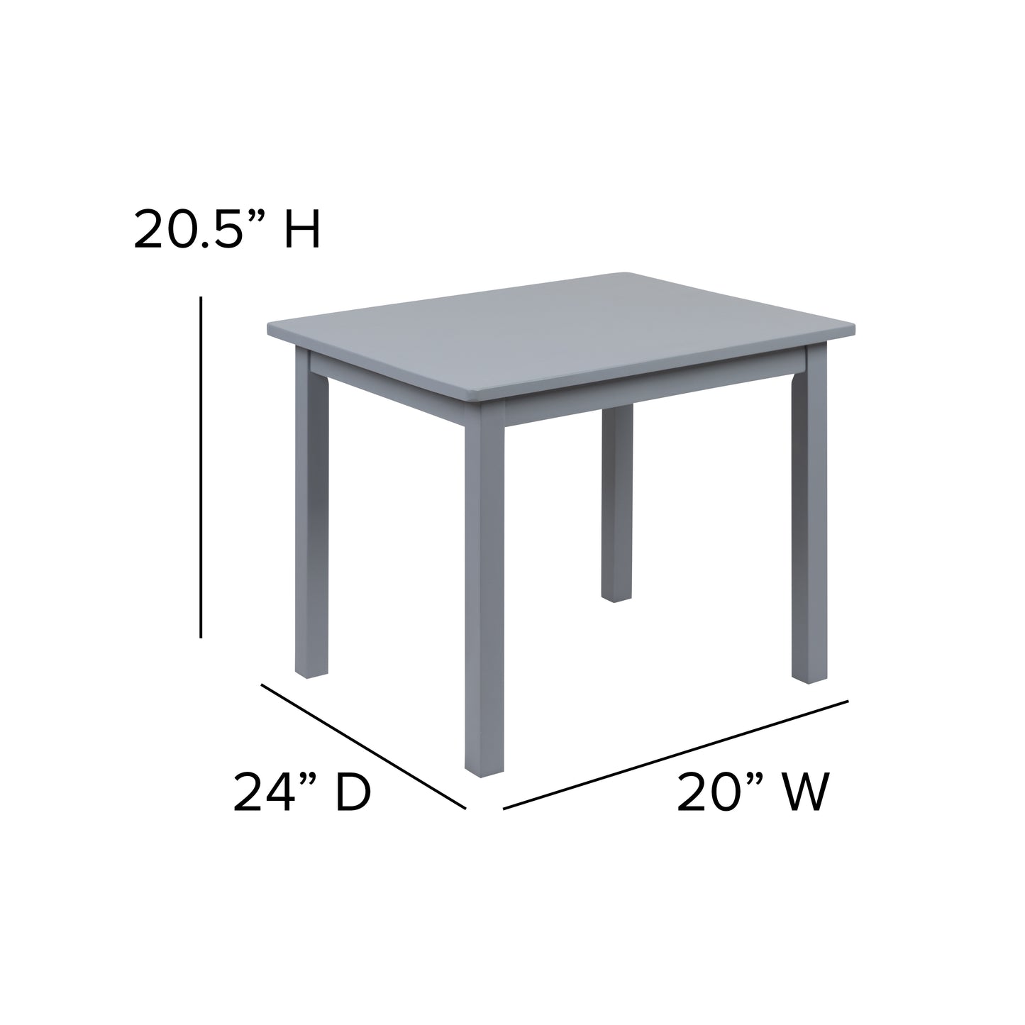 Kyndl Kids Solid Hardwood Table and Chair Set for Playroom, Bedroom, Kitchen - 3 Piece Set - Gray