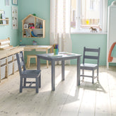 Kyndl Kids Solid Hardwood Table and Chair Set for Playroom, Bedroom, Kitchen - 3 Piece Set - Gray