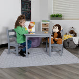 Kyndl Kids Solid Hardwood Table and Chair Set for Playroom, Bedroom, Kitchen - 3 Piece Set - Gray