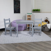 Kyndl Kids Solid Hardwood Table and Chair Set for Playroom, Bedroom, Kitchen - 3 Piece Set - Gray