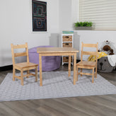 Kyndl Kids Solid Hardwood Table and Chair Set for Playroom, Bedroom, Kitchen - 3 Piece Set - Natural