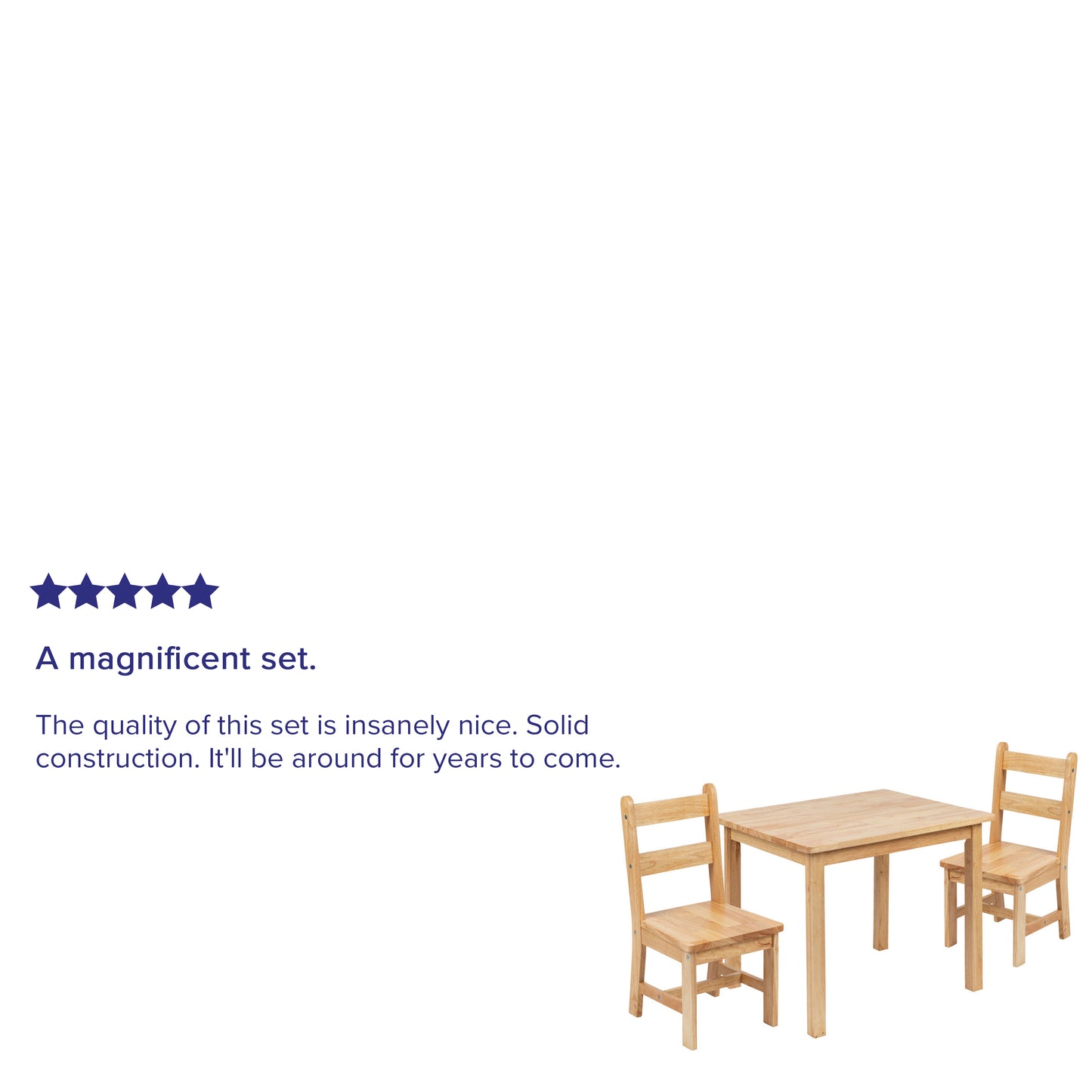 Kyndl Kids Solid Hardwood Table and Chair Set for Playroom, Bedroom, Kitchen - 3 Piece Set - Natural