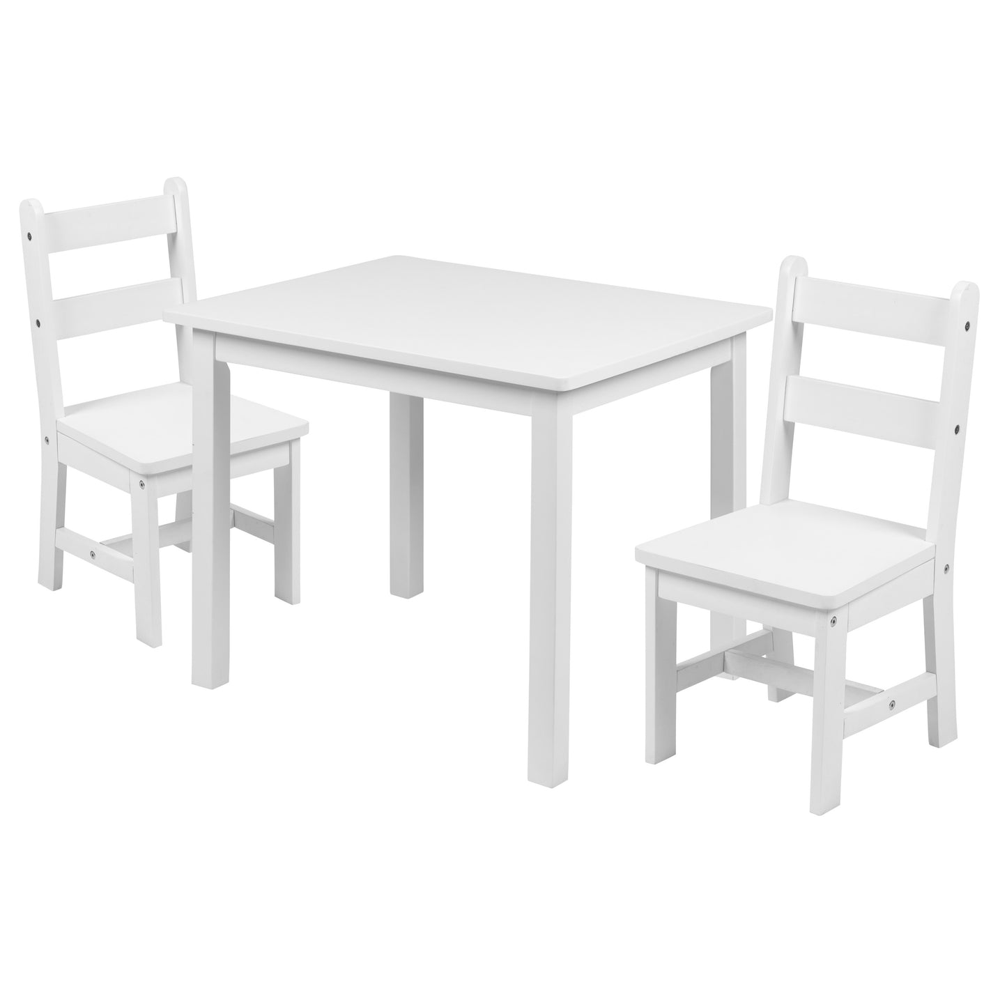 Kyndl Kids Solid Hardwood Table and Chair Set for Playroom, Bedroom, Kitchen - 3 Piece Set - White