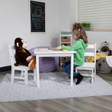 Kyndl Kids Solid Hardwood Table and Chair Set for Playroom, Bedroom, Kitchen - 3 Piece Set - White