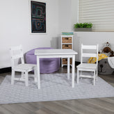 Kyndl Kids Solid Hardwood Table and Chair Set for Playroom, Bedroom, Kitchen - 3 Piece Set - White