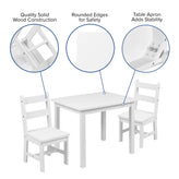 Kyndl Kids Solid Hardwood Table and Chair Set for Playroom, Bedroom, Kitchen - 3 Piece Set - White