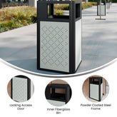 Brooks 31.4 Gallon Indoor-Outdoor Steel Trash Can with Locking Access Door and Removable Inner Fiberglass Bin, Black/Silver