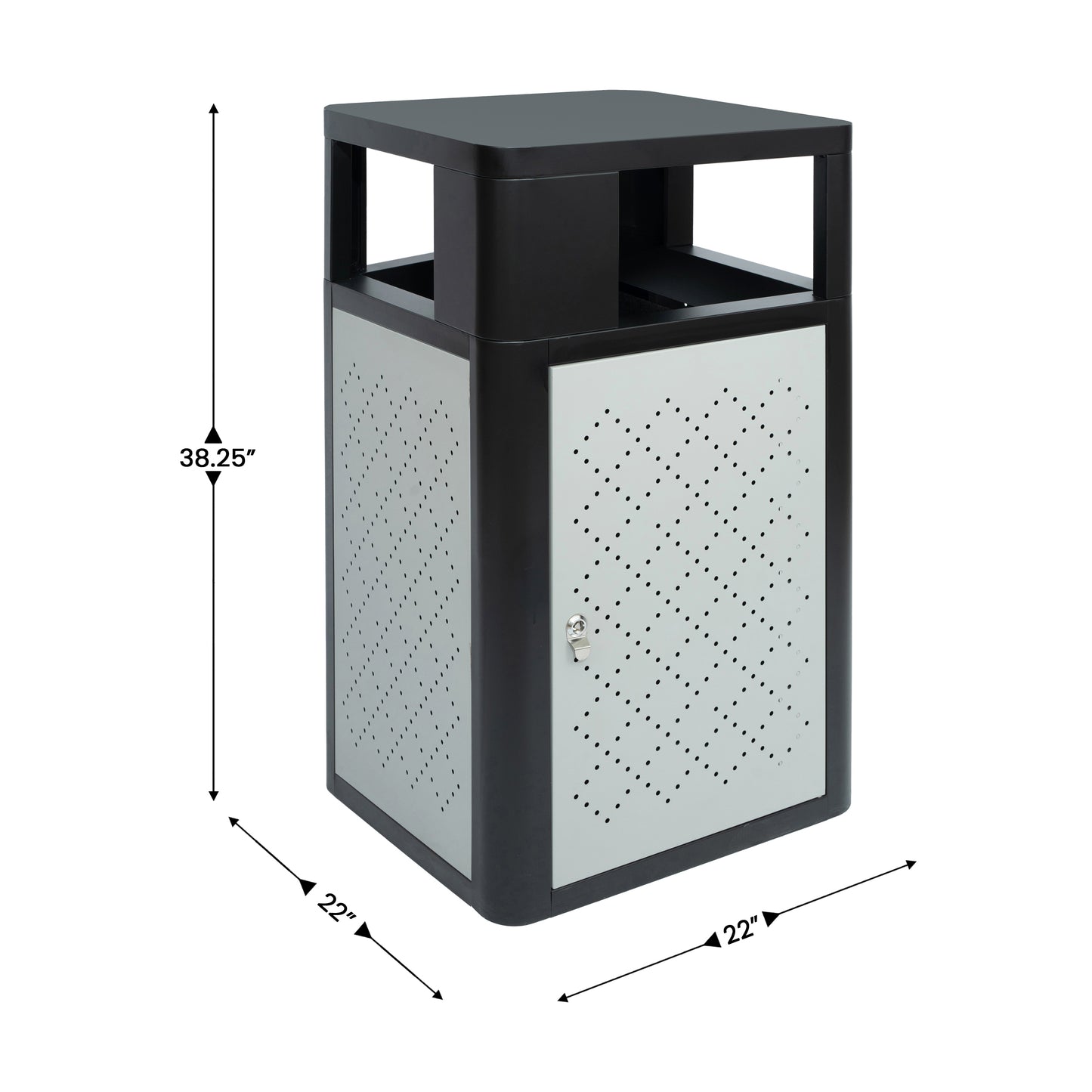 Brooks 31.4 Gallon Indoor-Outdoor Steel Trash Can with Locking Access Door and Removable Inner Fiberglass Bin, Black/Silver