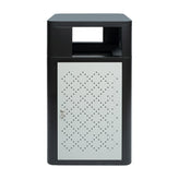 Brooks 31.4 Gallon Indoor-Outdoor Steel Trash Can with Locking Access Door and Removable Inner Fiberglass Bin, Black/Silver