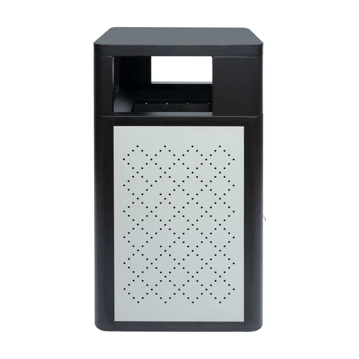 Brooks 31.4 Gallon Indoor-Outdoor Steel Trash Can with Locking Access Door and Removable Inner Fiberglass Bin, Black/Silver