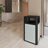 Brooks 31.4 Gallon Indoor-Outdoor Steel Trash Can with Locking Access Door and Removable Inner Fiberglass Bin, Black/Silver