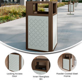 Brooks 31.4 Gallon Indoor-Outdoor Steel Trash Can with Locking Access Door and Removable Inner Fiberglass Bin, Brown/Silver