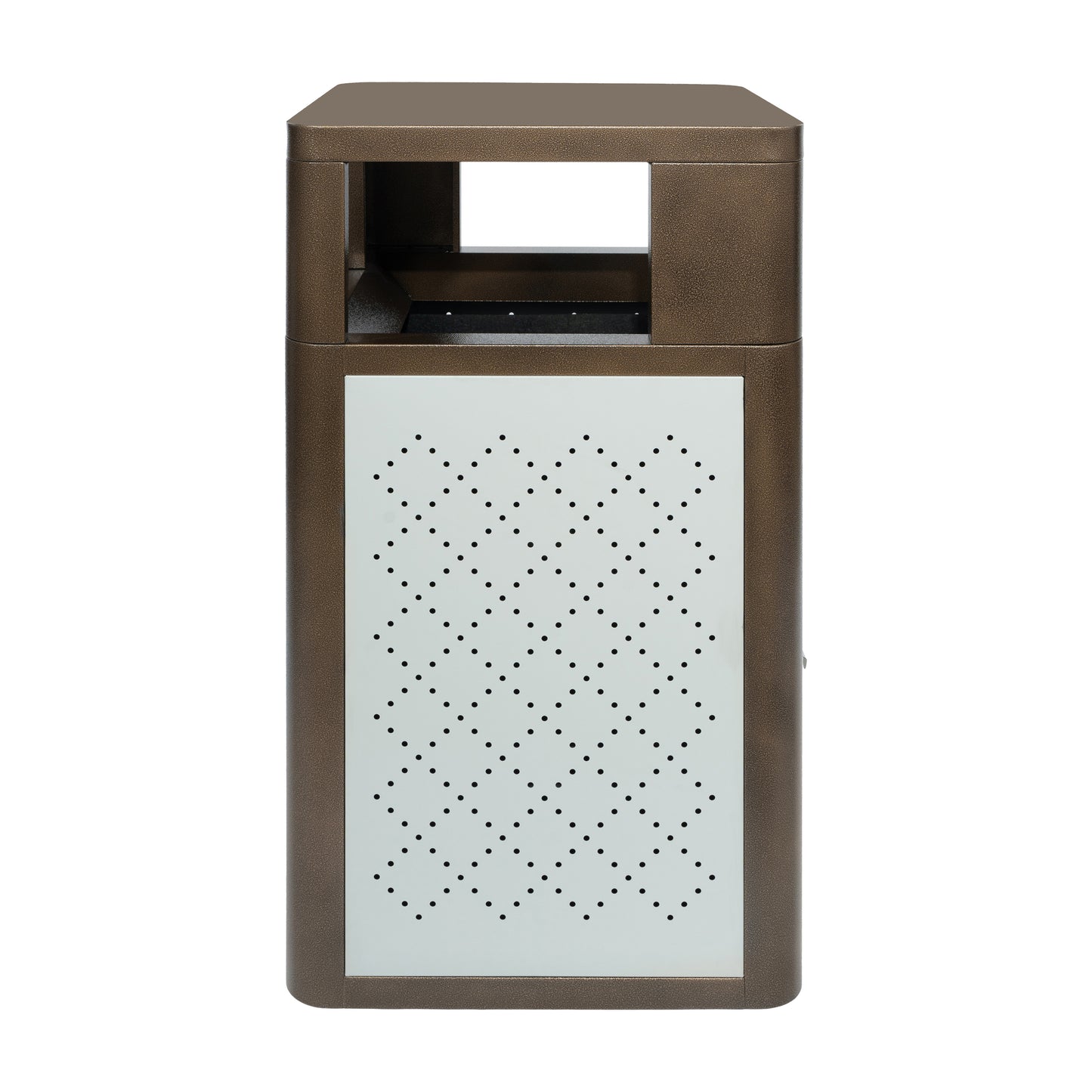 Brooks 31.4 Gallon Indoor-Outdoor Steel Trash Can with Locking Access Door and Removable Inner Fiberglass Bin, Brown/Silver