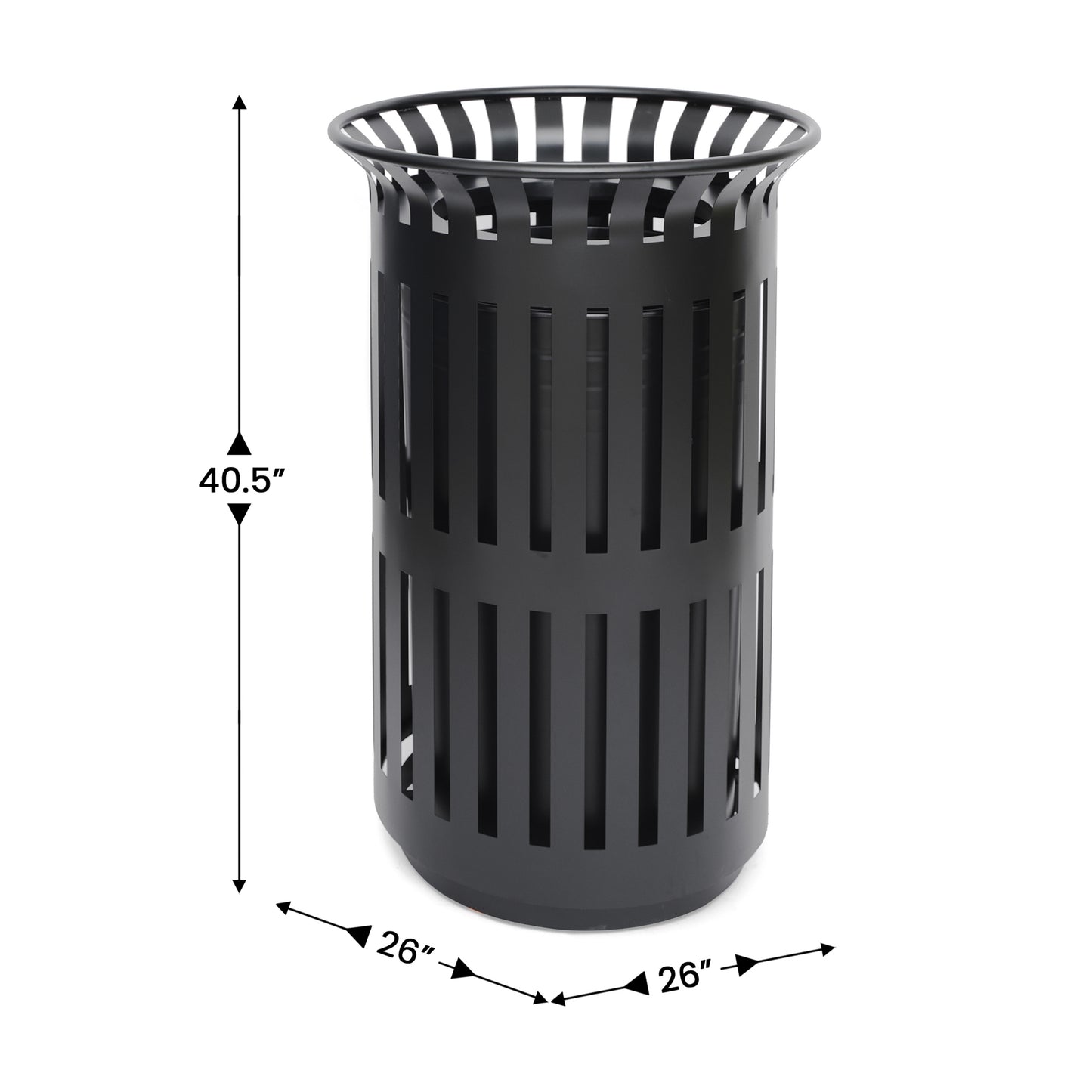 Collins Commercial Grade Black Outdoor Round Slatted Steel 37 Gallon Trash Can with Removable Inner Bin
