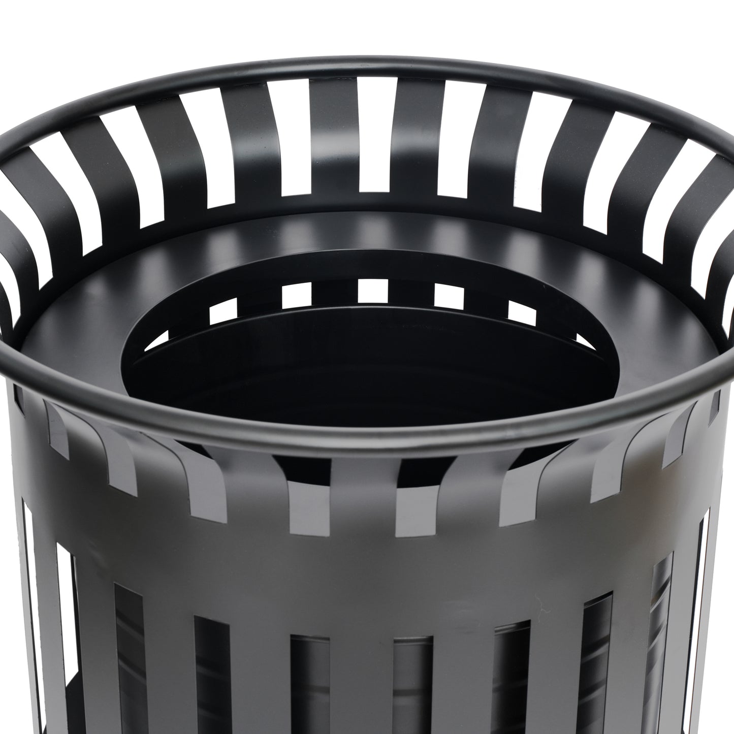 Collins Commercial Grade Black Outdoor Round Slatted Steel 37 Gallon Trash Can with Removable Inner Bin