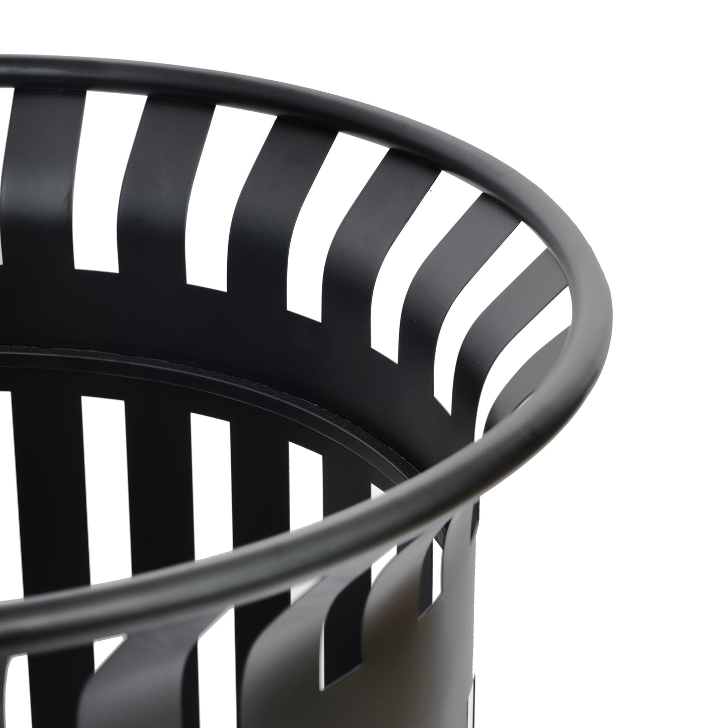 Collins Commercial Grade Black Outdoor Round Slatted Steel 37 Gallon Trash Can with Removable Inner Bin