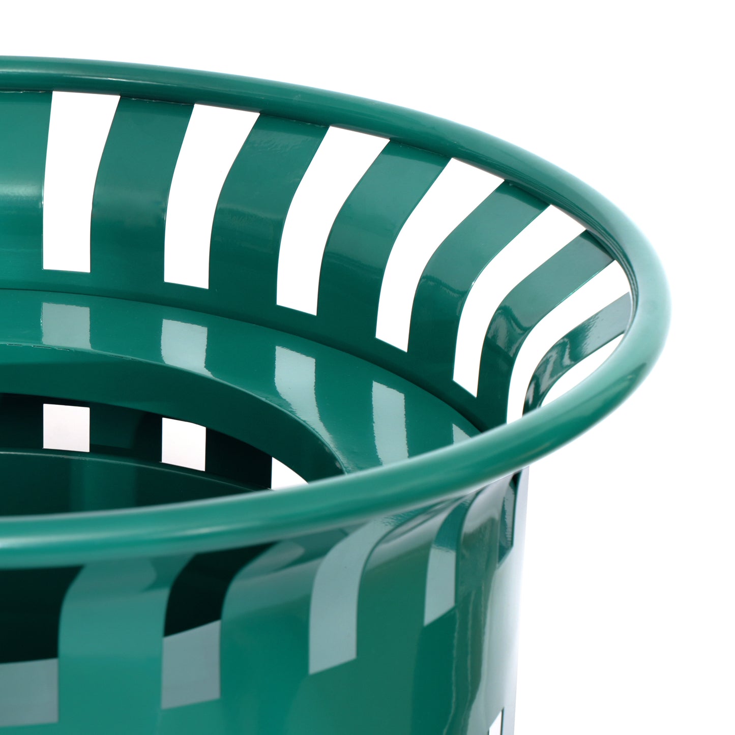 Collins Commercial Grade Green Outdoor Round Slatted Steel 37 Gallon Trash Can with Removable Inner Bin
