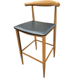 Elbow Series Metal Faux Natural Finish Wood Frame Bar Stool with Black Vinyl Seat