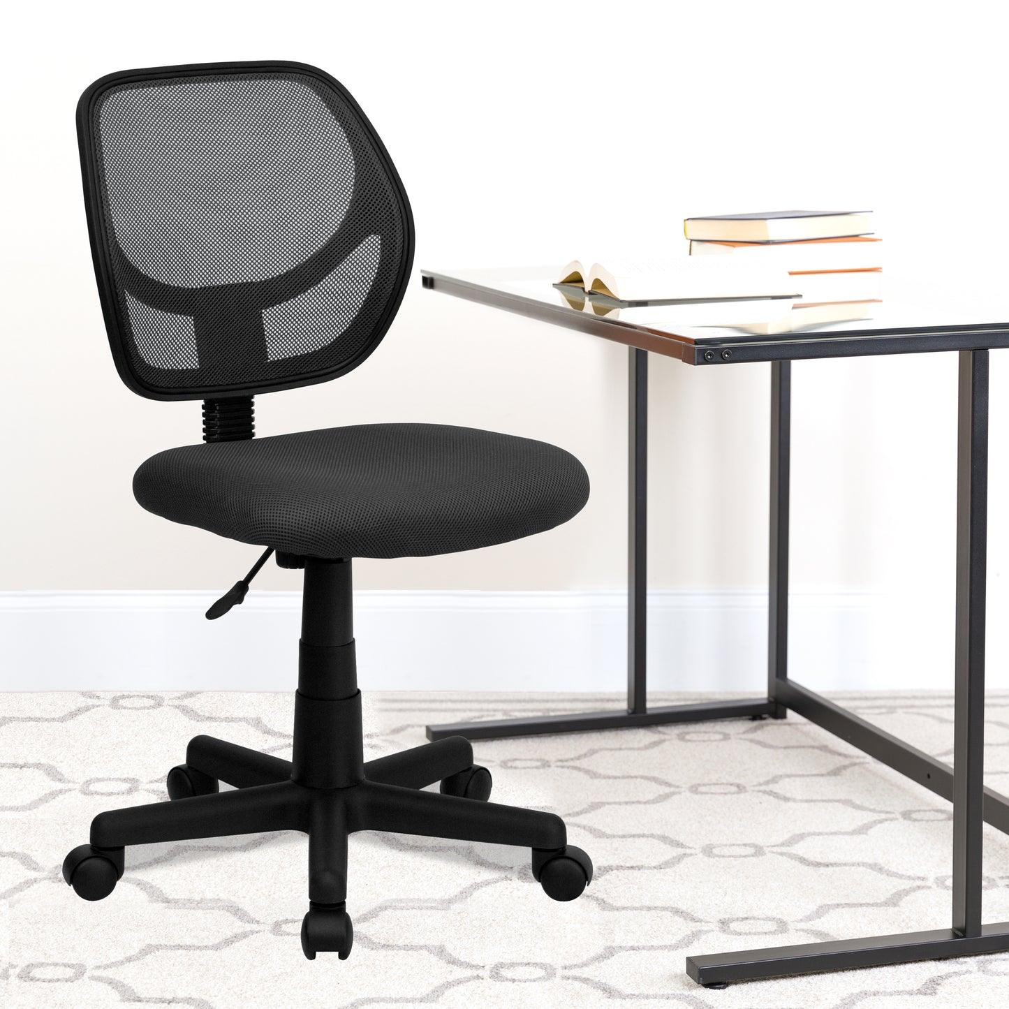 Neri Low Back Gray Mesh Swivel Task Office Chair with Curved Square Back
