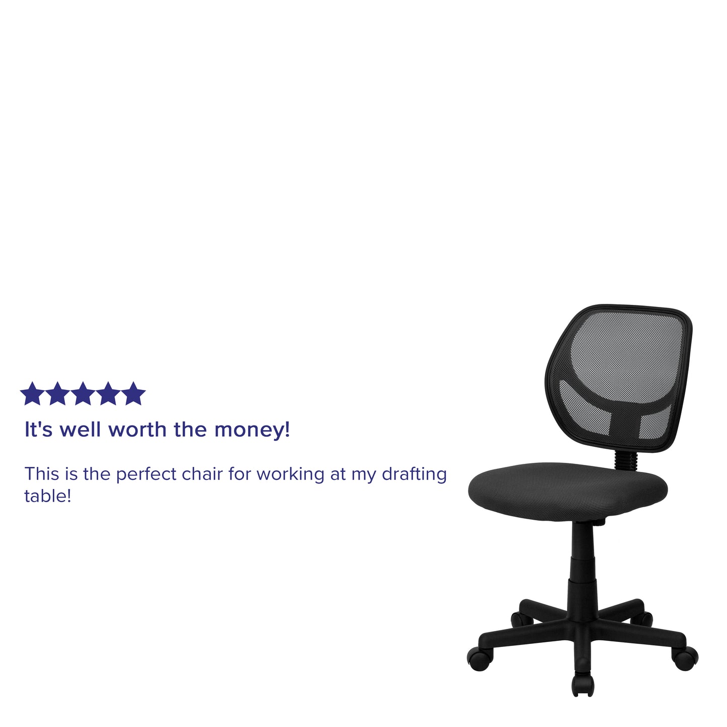 Neri Low Back Gray Mesh Swivel Task Office Chair with Curved Square Back