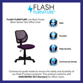 Neri Low Back Purple Mesh Swivel Task Office Chair