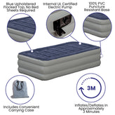 Kellos 18 inch Air Mattress with ETL Certified Internal Electric Pump and Carrying Case - Twin