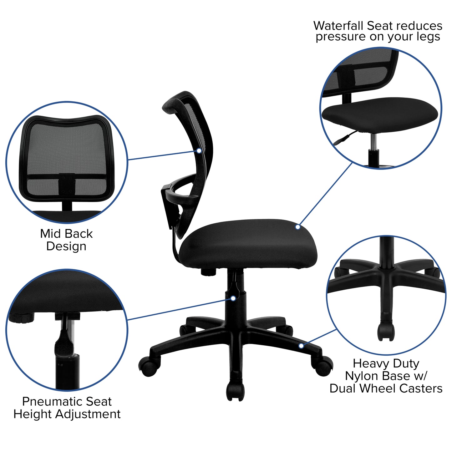 Alber Mid-Back Black Mesh Swivel Task Office Chair