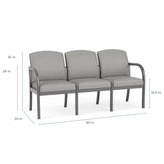 Weston Waiting Reception 3 Seat Tandem Seating Wood Frame No Center Arms