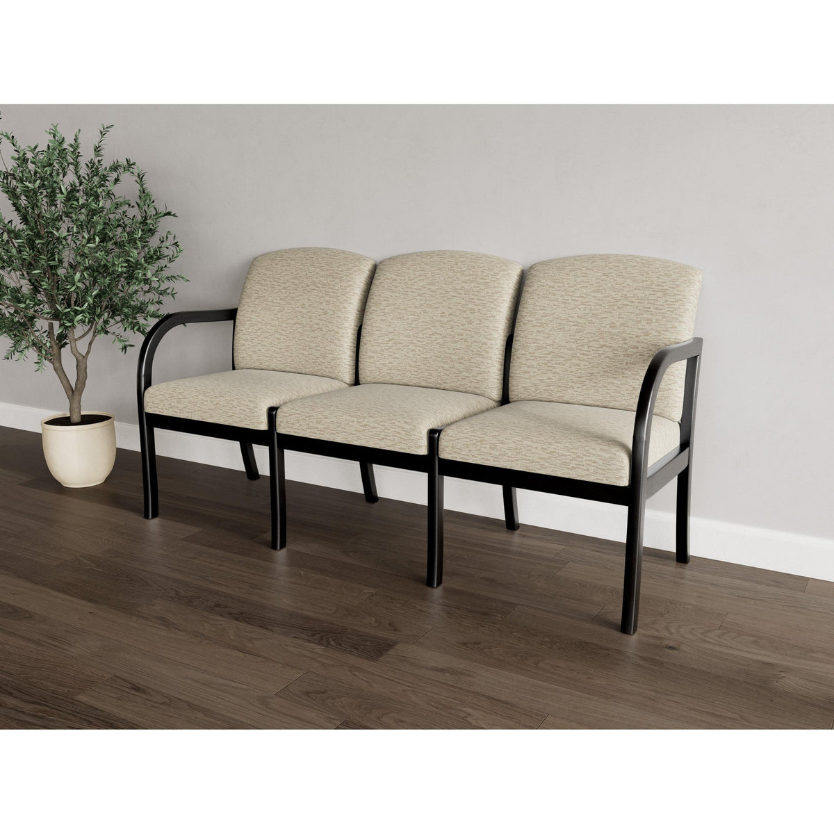 Weston Waiting Reception 3 Seat Tandem Seating Wood Frame No Center Arms