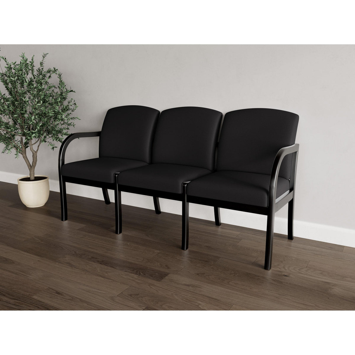 Weston Waiting Reception 3 Seat Tandem Seating Wood Frame No Center Arms
