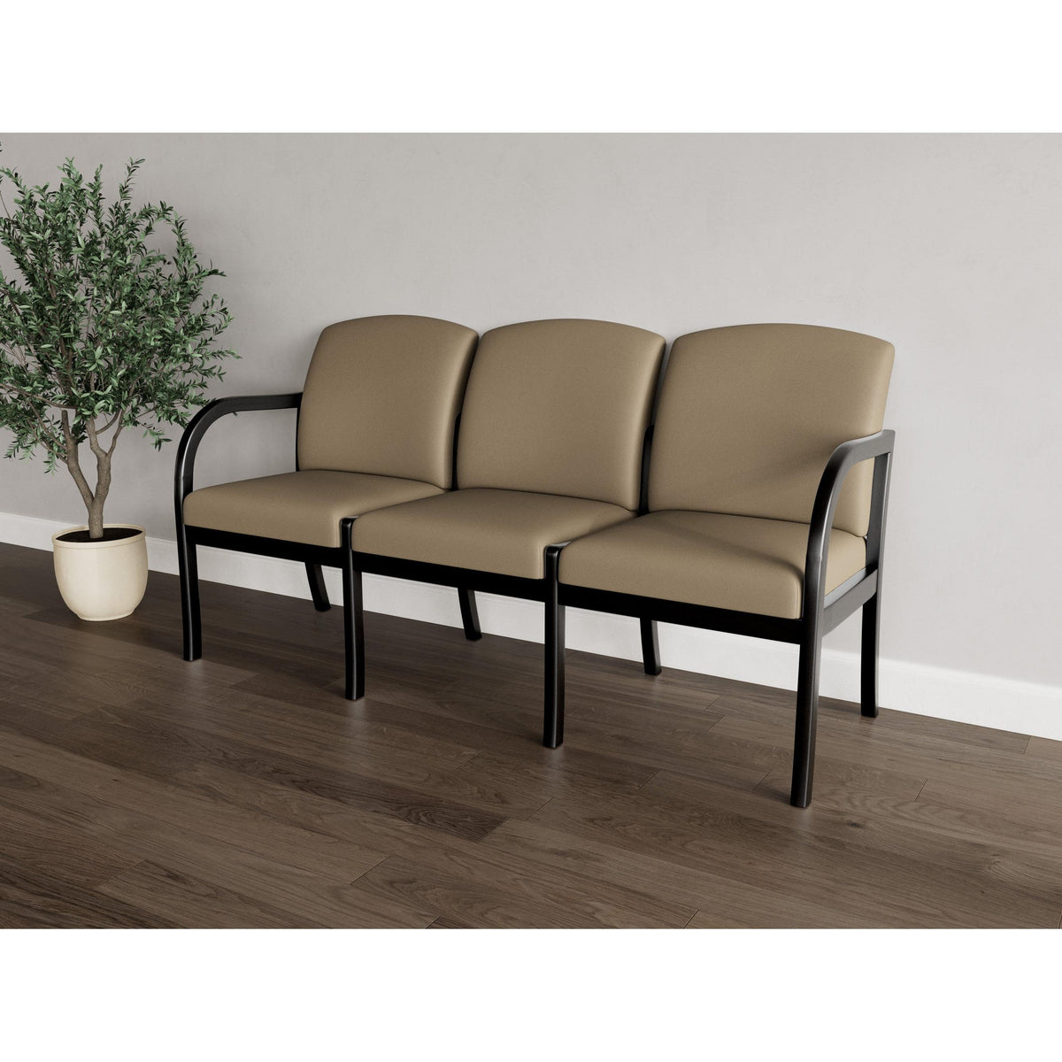 Weston Waiting Reception 3 Seat Tandem Seating Wood Frame No Center Arms