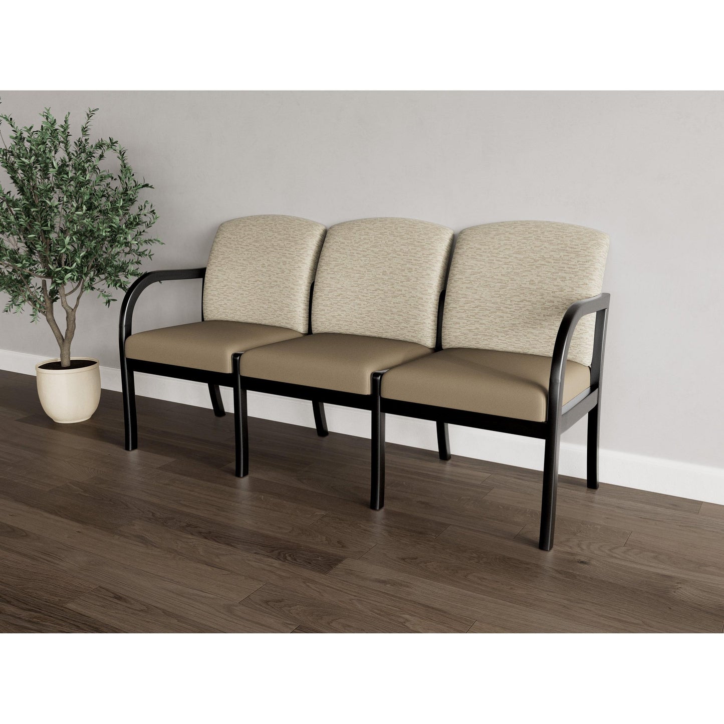 Weston Waiting Reception 3 Seat Tandem Seating Wood Frame No Center Arms
