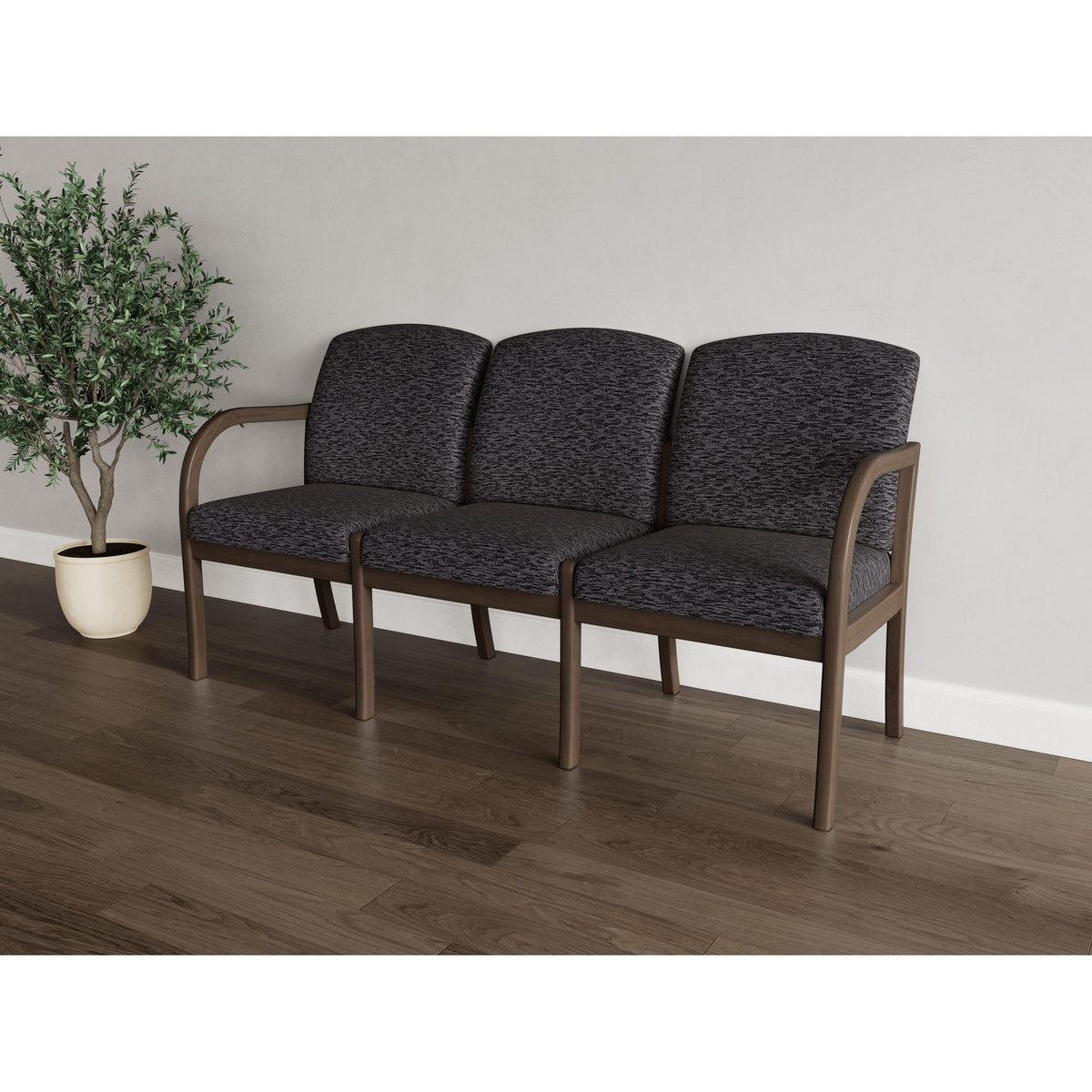 Weston Waiting Reception 3 Seat Tandem Seating Wood Frame No Center Arms