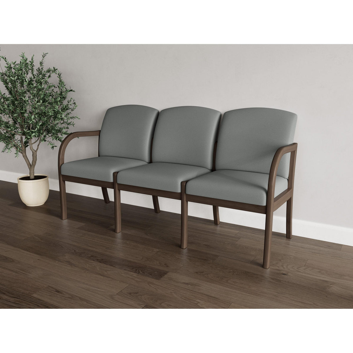 Weston Waiting Reception 3 Seat Tandem Seating Wood Frame No Center Arms