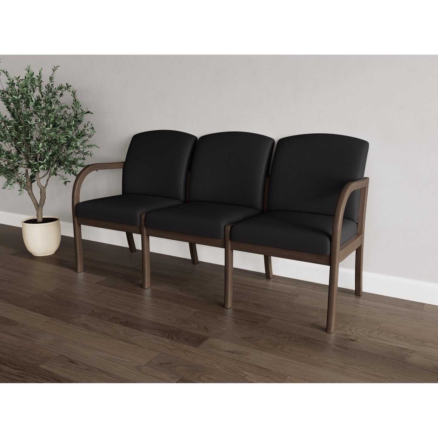 Weston Waiting Reception 3 Seat Tandem Seating Wood Frame No Center Arms
