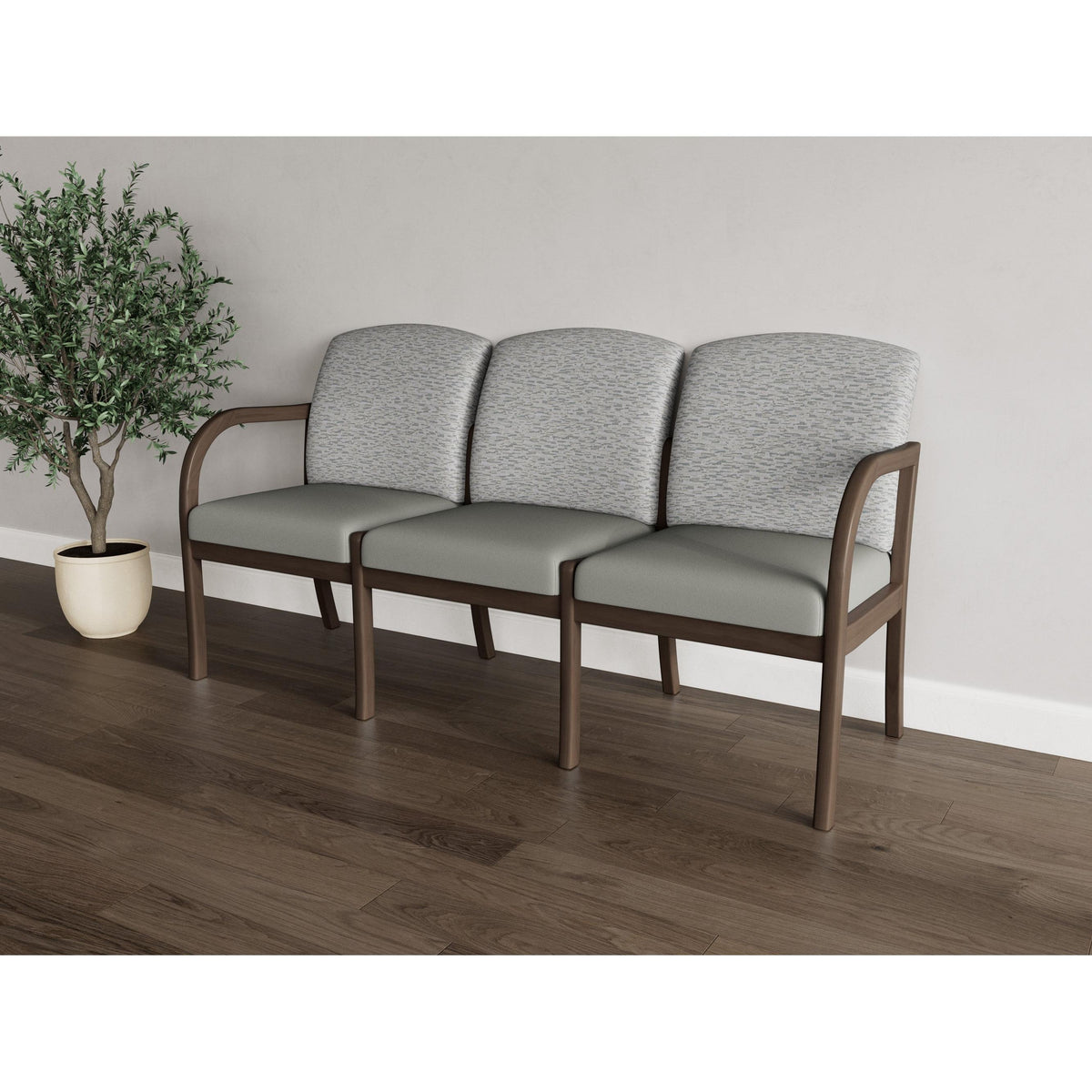 Weston Waiting Reception 3 Seat Tandem Seating Wood Frame No Center Arms