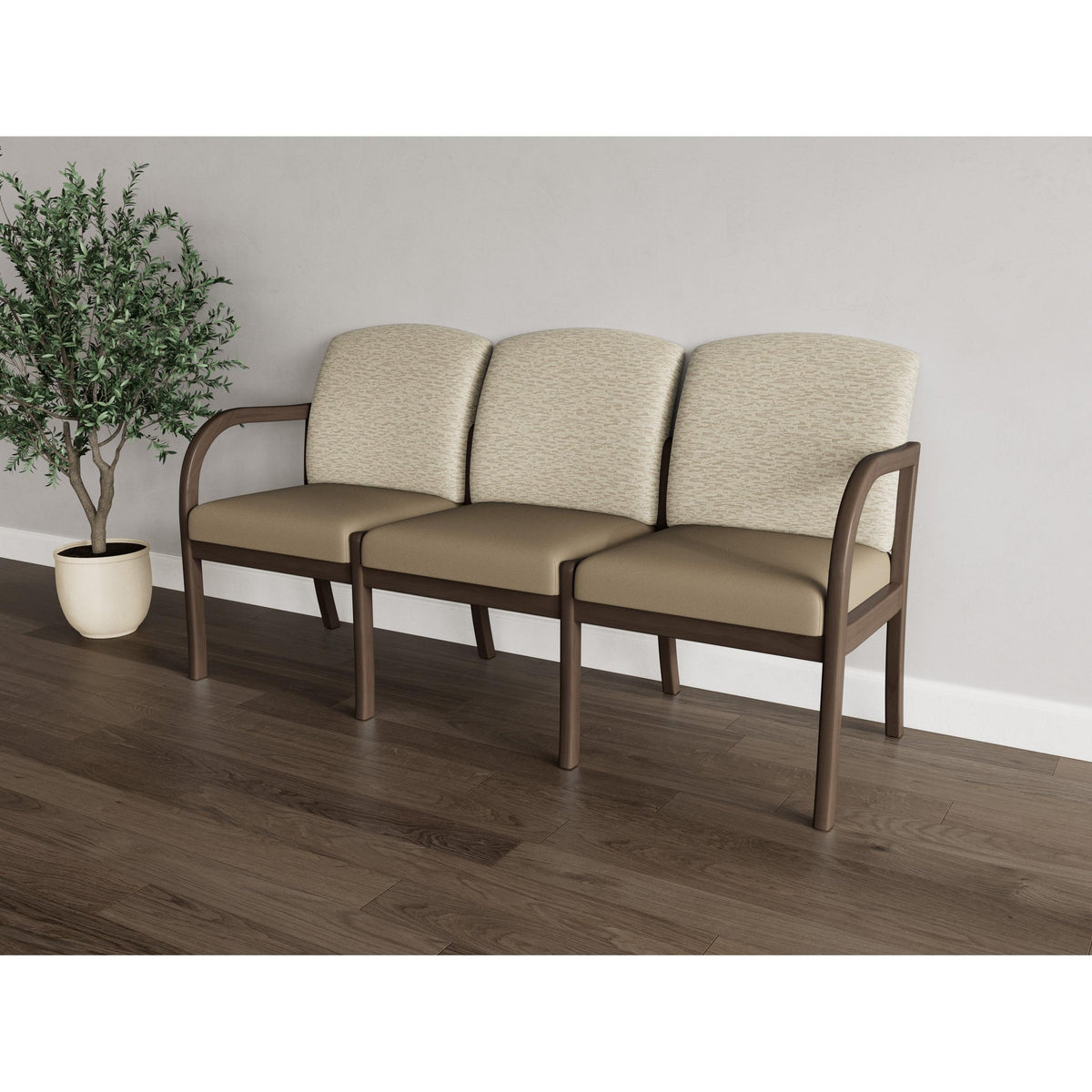 Weston Waiting Reception 3 Seat Tandem Seating Wood Frame No Center Arms