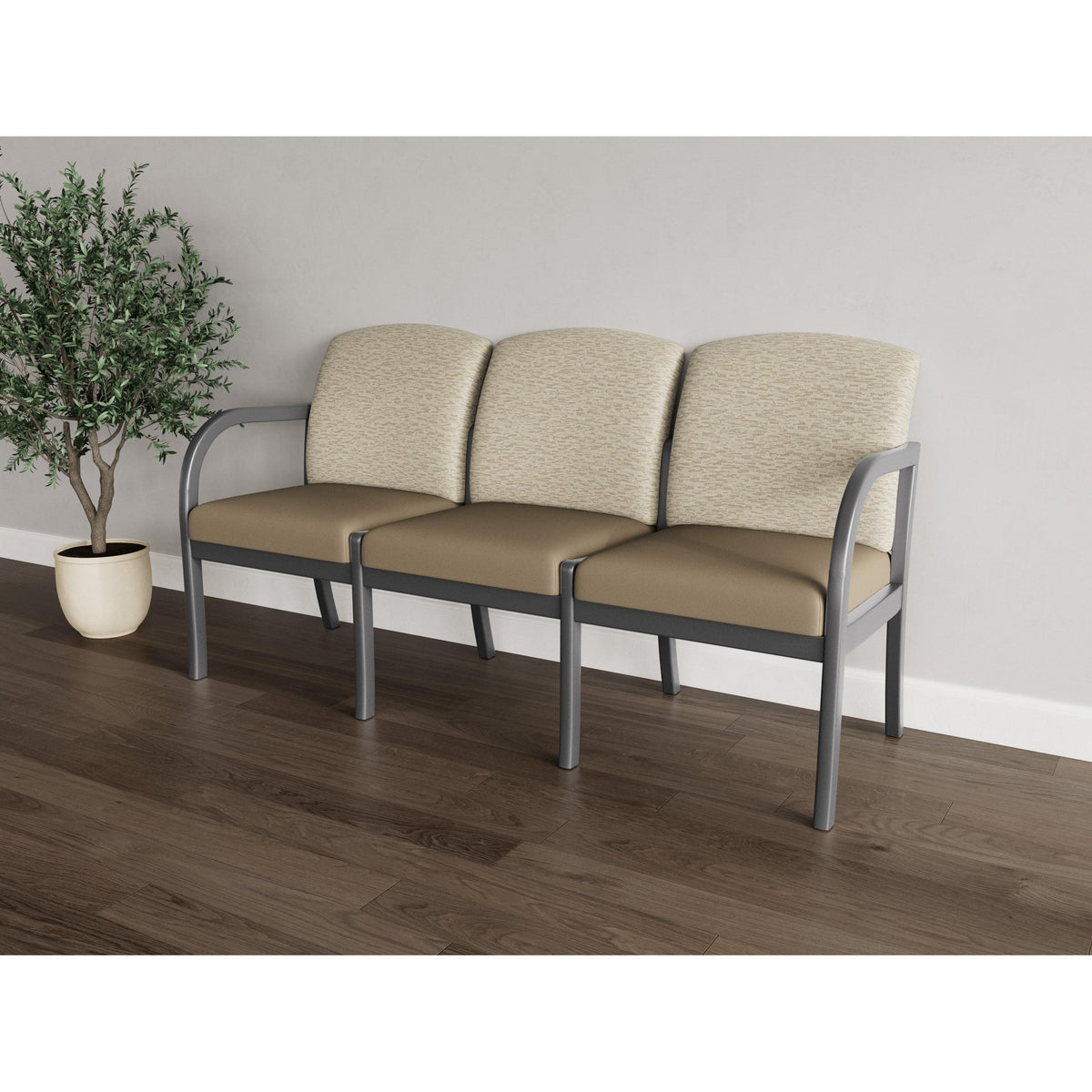 Weston Waiting Reception 3 Seat Tandem Seating Wood Frame No Center Arms
