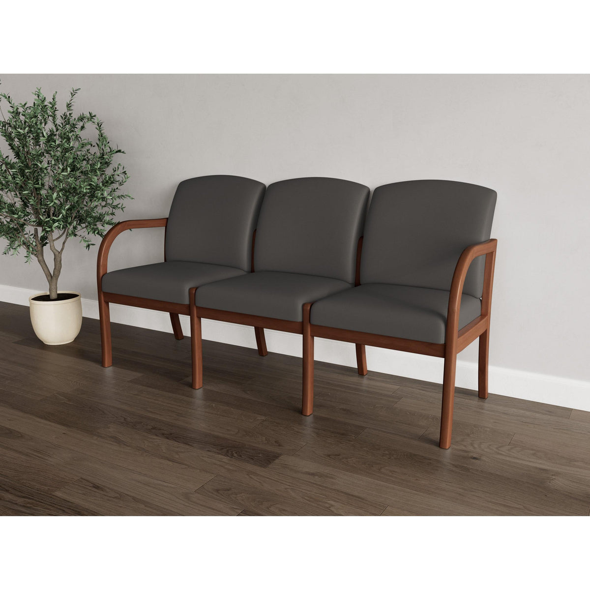 Weston Waiting Reception 3 Seat Tandem Seating Wood Frame No Center Arms